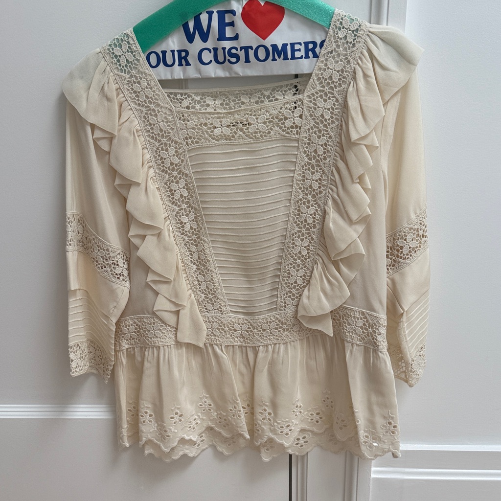 Ulla Johnson Cream Ruffle Silk Blouse
